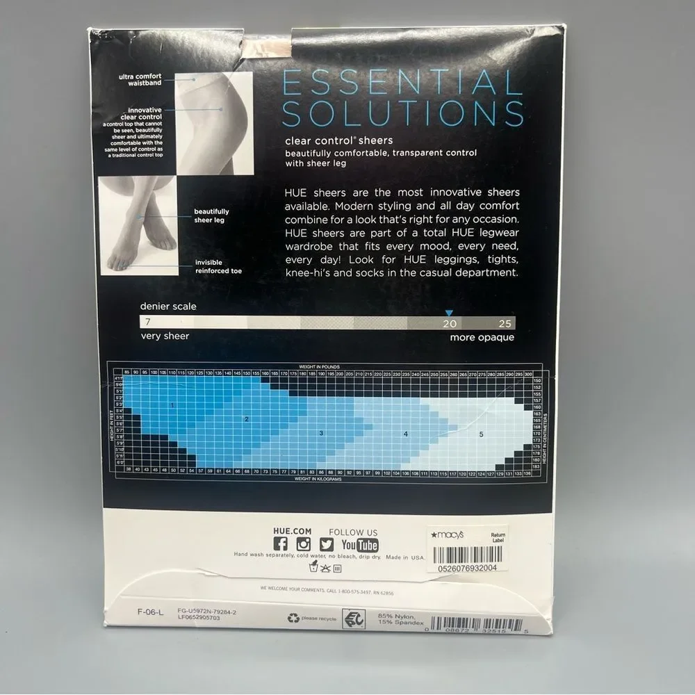 HUE Essential Solutions Clear Control Sheers Pantyhose Hosiery Natural